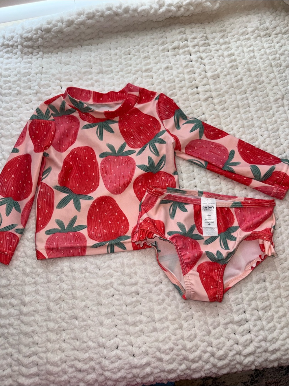 Carter's Pink and Red Strawberry Rashguard Swim Set